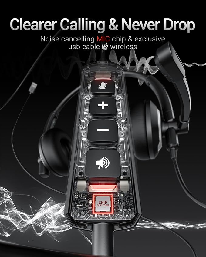 awatrue EH05-U Wired USB Headset with Noise Cancelling Microphone for PC Laptop - Headphones with In-Line Control, Lightweight, Enhanced Sound & MIC Mute - Image 3
