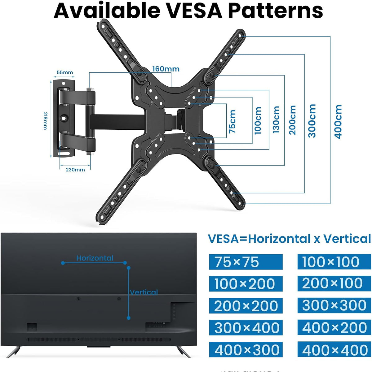 TV Wall Mount for Most 14-60 Inch TVs, Full Motion TV Mount with Perfect Center Design, Extension Tilt Swivel TV Mount Articulating Mount Max 400x400mm - Image 7