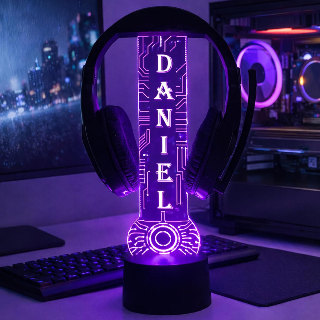 Custom LED Headphone Holder with Name, Personalized Light up Headphone Stand for Desk, Gaming Headset Holder RGB Gift for Him, Boyfriend, Gamers, Valentines, Anniversary, Birthday Gifts 1 - Image 2