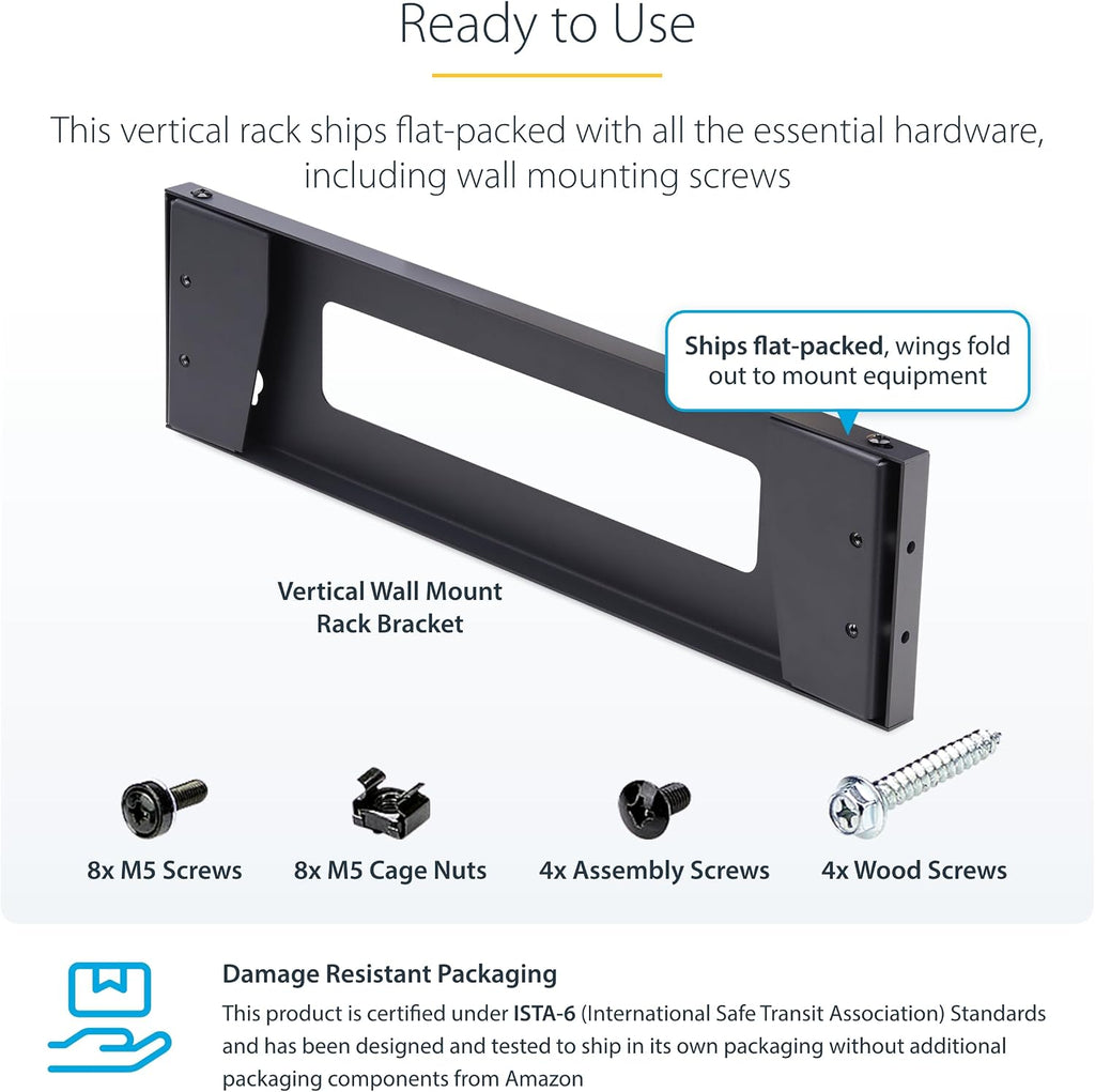 StarTech 1U Vertical Wall-Mount Bracket, 19in, 121lb (RK119WALLV-N) - Image 5