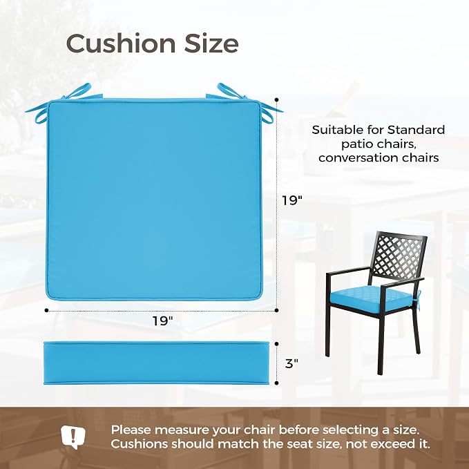 UNIKOME Outdoor Chair Cushions Set of 4, Water Resistant Patio Seat Cushions with Ties for Outdoor Furniture, High-Density Foam, UV & Fade Resistant, Piped Edge – 19" x 19" x 3", Teal - Image 2