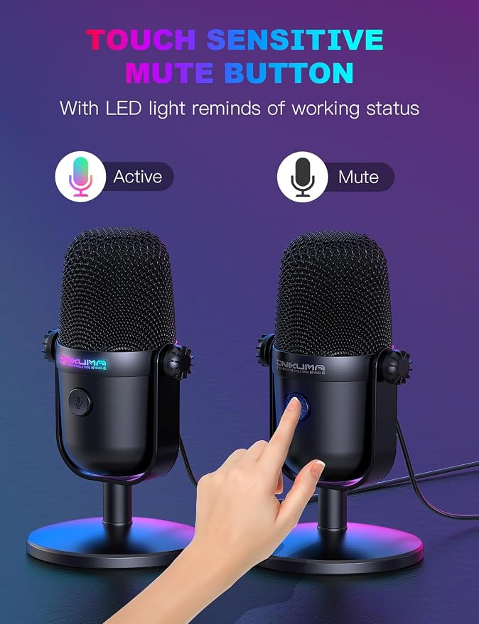 Gaming Microphone with Noise Cancellation & Mute Button, USB Condenser Mic for Streaming/Recording, Ultra-Compact Design, Compatible with PC/Mac/PS4/PS5, Podcast/YouTube/Twitch/Discord (Black) - Image 4