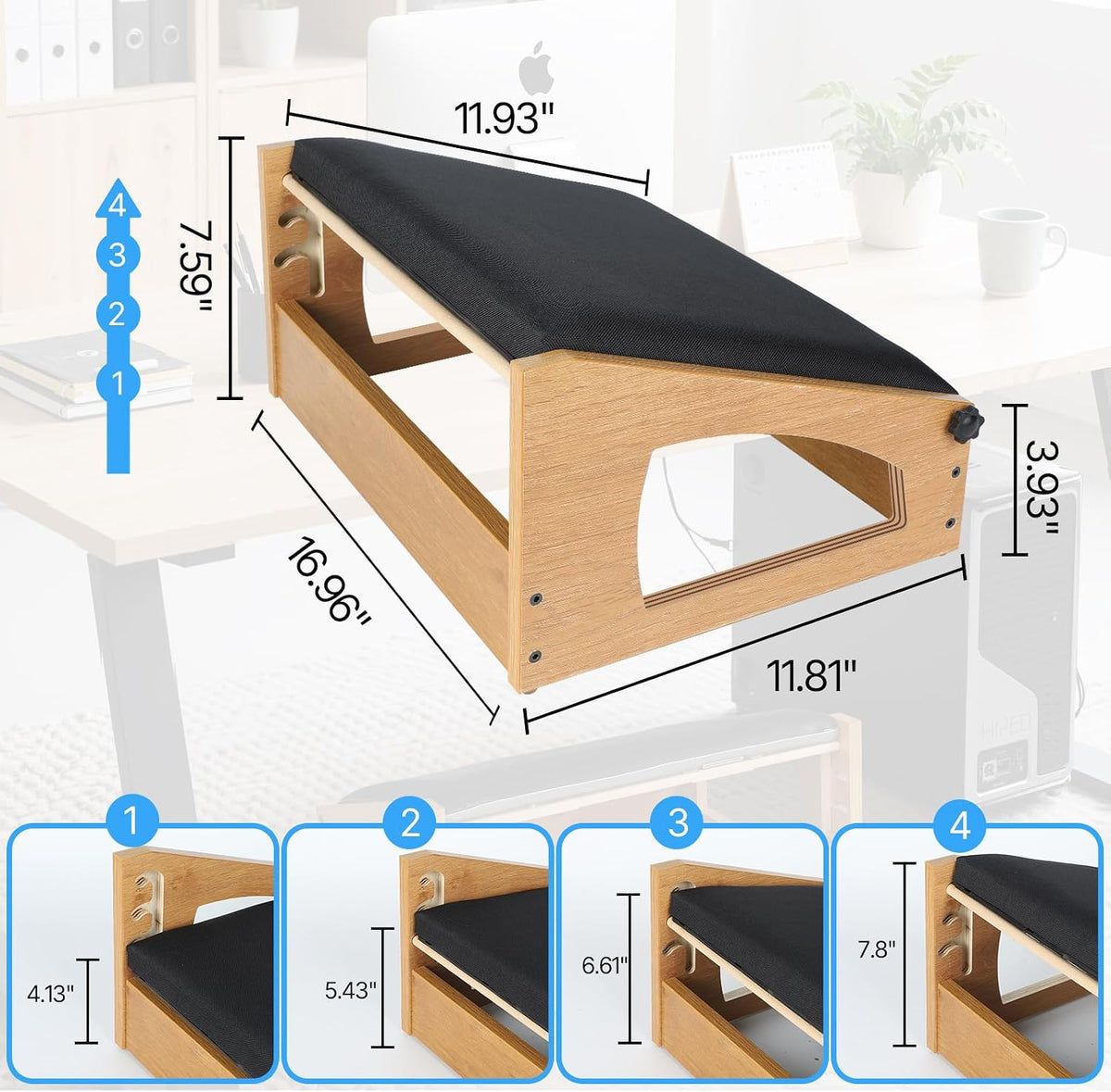 Ergonomic Foot Rest Under Desk,4 Adjustable Height Foot Stool - Image 4