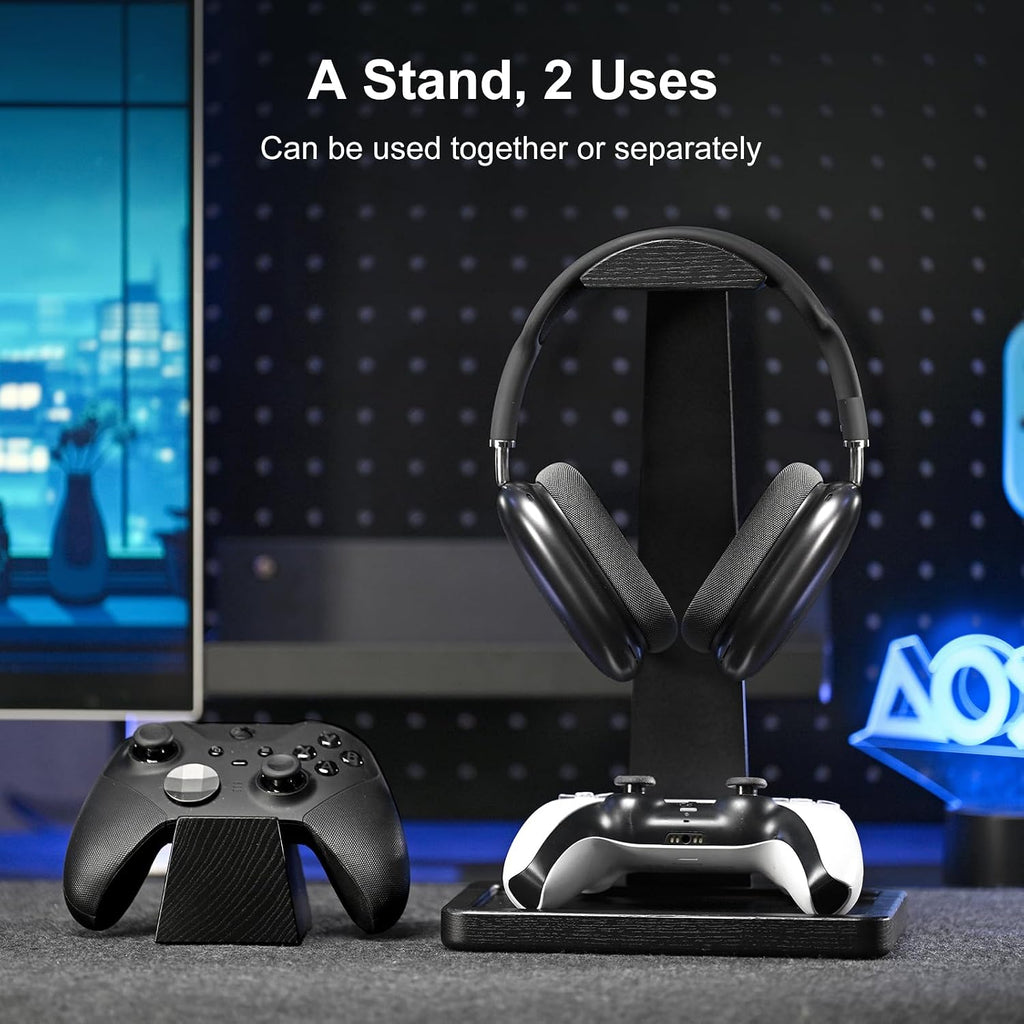 UPERGO Solid Wood Headphone Stand with Controller Holder for Desk - Image 2