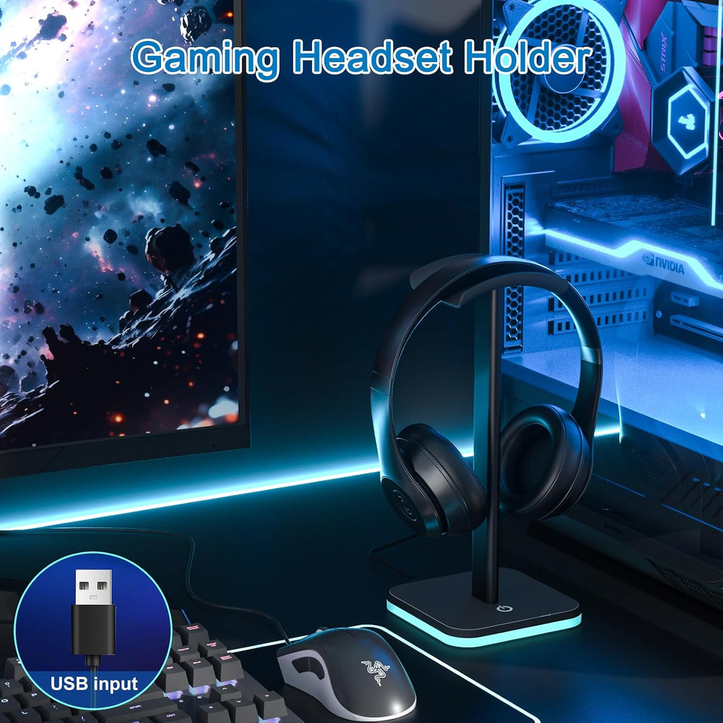 Headphone Stand for Desk - Headset Stand Headphone Holder (RGB-Black) - Image 2