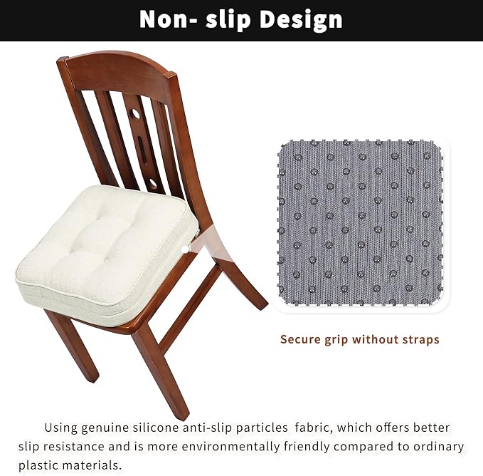 GOFORIT Memory Foam Cushion，Square Seat Cushions for Dining Chairs,Non-Slip Chair Pads with Removable Cover, 16'' x 16'',4 Pack, Off White - Image 4