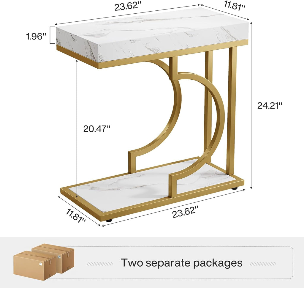 Tribesigns C Shaped Modern End Table for Coach with Metal Frame - Image 2
