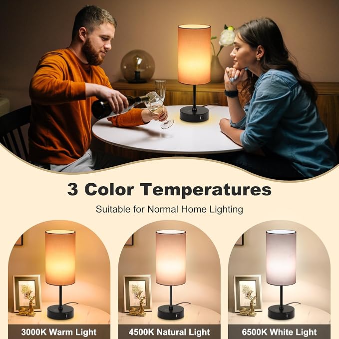Table Lamp for Bedroom, 3 Color Temperatures, 7 RGB Colors, Adjustable Brightness, Dual USB Charging Ports, Ambience Nightstand Light with Pink Shade, Desk Lamp for Kids Reading Home Office - Image 2