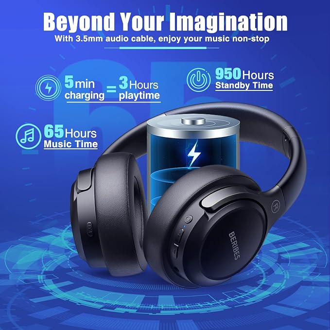 BERIBES Bluetooth Headphones Over Ear Wireless HiFi Stereo Headsets 65H 6EQ - Image 3