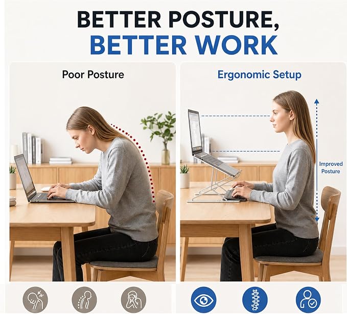 Adjustable Foldable Portable Laptop Stand for Desk Gray | Computer stand ;Portable notebook riser; foldable computer holder for 10–15 inch devices. - Image 7
