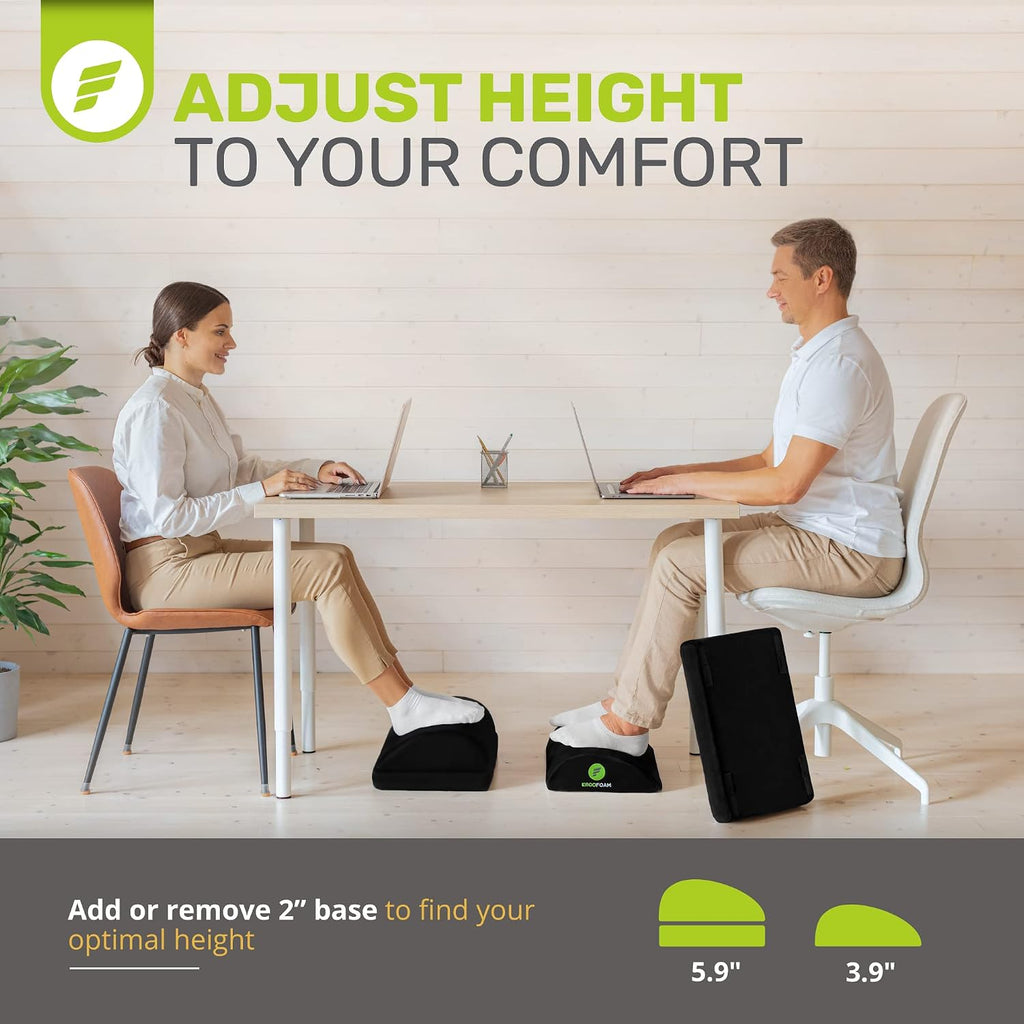 ErgoFoam Chiropractor-Endorsed Orthopedic Teardrop Design 2in1 Adjustable Under Desk Foot Rest for Lumbar Back Knee Pain (Black) - Image 4