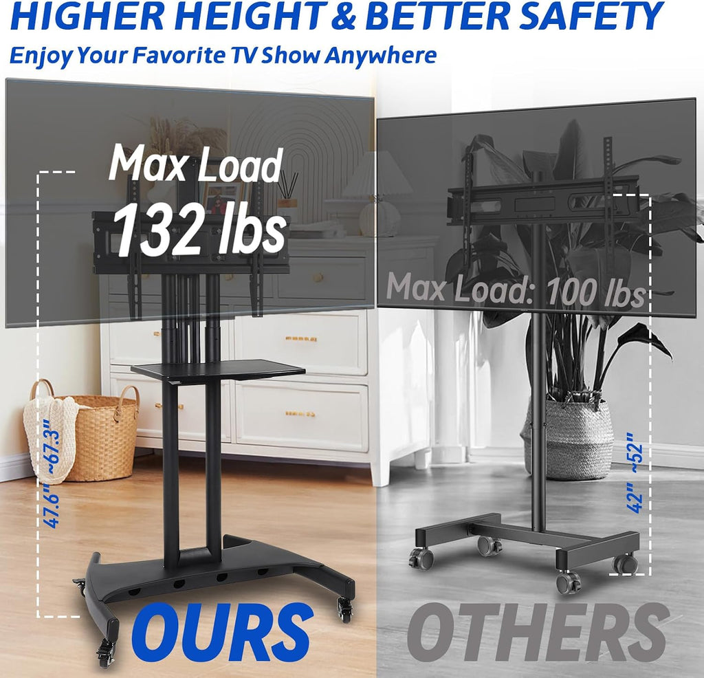 Mobile TV Cart with Wheels, Outdoor TV Stand, Heavy Duty Rolling TV Stand - Image 3