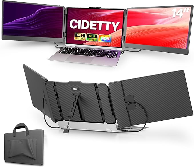 CIDETTY Laptop Screen Extender, 14'' FHD 1080P IPS Ultra-Thin Dual/Triple Monitor Display, HDMI/USB-C Plug-Play Portable Monitor for Laptop, Built-in Speakers(Mac, Win, Android) by CIDETTYElectronics