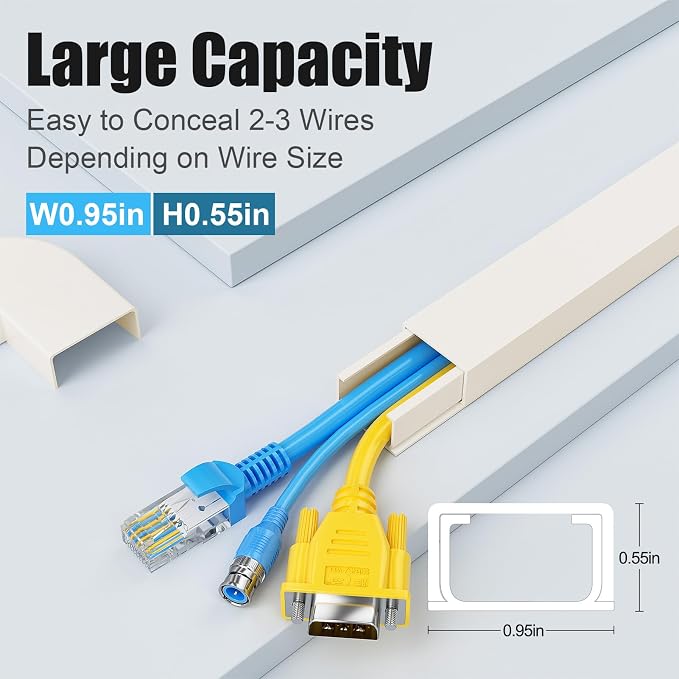 Yecaye Cord Covers for Wires on Wall, 113in, W0.95in H0.55in, Beige | TV Cord Hider, Medium Cord Organizer for 2-3 Wires, Cable Management Kit, Easy Install - Image 2
