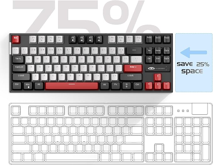 MageGee 75% Mechanical Gaming Keyboard, Blue Switch, LED Backlit, 87 Keys Compact TKL Wired Computer Keyboards for Windows Laptop PC Gamer - Grey/Black - Image 3