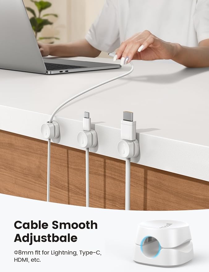 Lamicall 8 Pack Cord Organizer, [1s Lock] Cable Management Clips | Spring-Powered Cord Holder, Adhesive Phone Charger Keeper for Nightstand Desk Car, Office Home College Dorm Accessories - Image 5