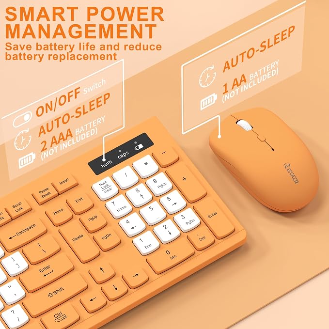 Wireless Keyboard and Mouse Combo Silent for Office and Home(Orange-B) | 2.4G Full Size Silent Cordless Keyboard with Tilt Legs,3-Level DPI Quiet Mouse,for Windows/Mac OS/Desktop/Laptop/PC - Image 5