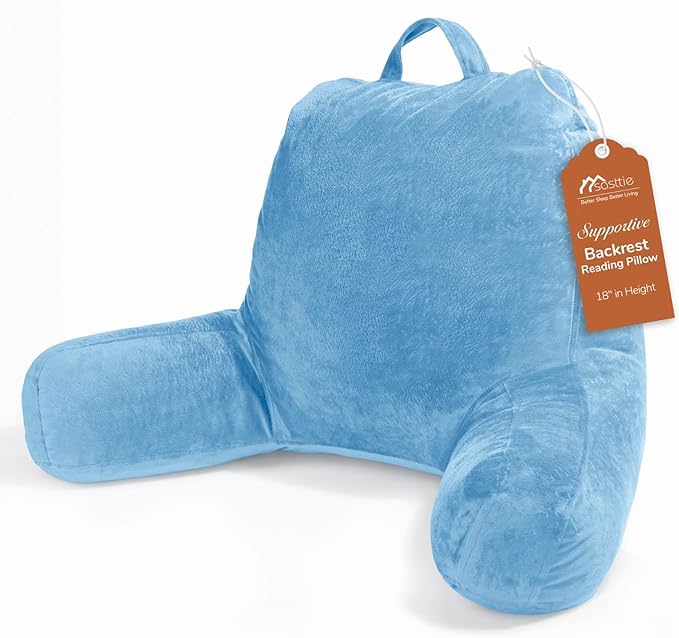 Sasttie Reading Pillow for Bed, Back Pillow for Sitting Up, Blue | 18" Backrest Support Cushion for Couch, Sofa, and Floor, Dorm Essentials, OEKO-TEX, Adjustable Down Alternative Fill by SASTTIE