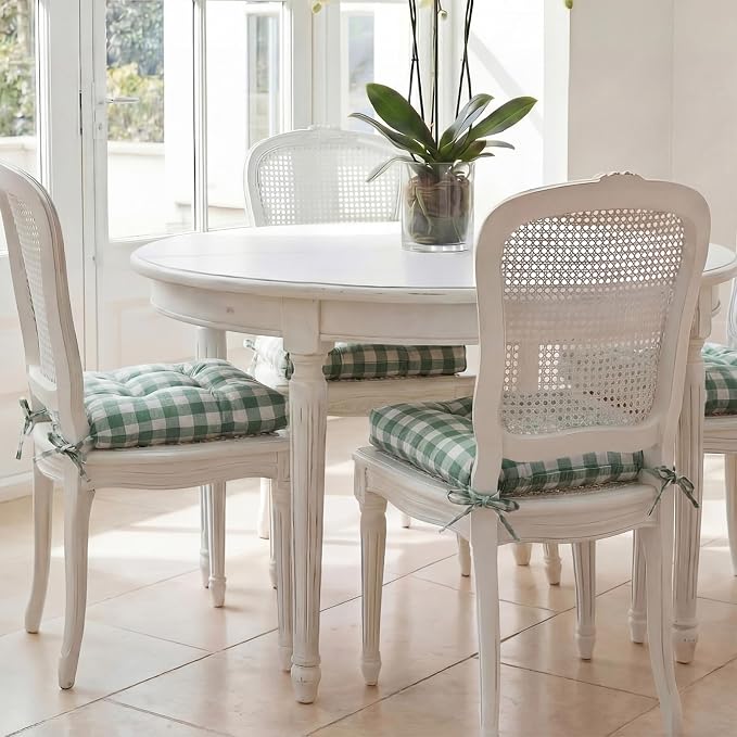 Geetery 4 Pack Chair Cushions, 16" x 15",Bean Green and White,Plaid - Image 2