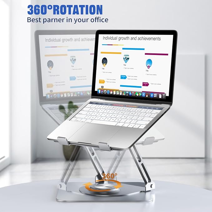 Laptop Stand for desk(360°Rotating),Aluminum laptop Riser for 10-16"Laptops | Adjustable Multi-Angle Ergonomic Laptop Stand, Foldable Portable for Home Office, Fits MacBook Air Pro Dell HP Laptops - Image 2