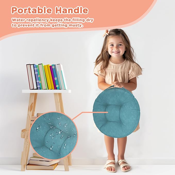 Floor Cushions For Kids 6Pack, Round Flexible Classroom Seating, 15 inch | Waterproof Floor Pillows With Handles, Safe Smolder Resistance Sitting Pillow For Elementary, Daycare & Reading, Assorted - Image 4