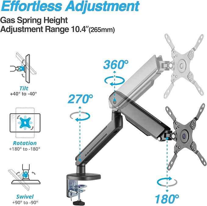 AVLT Single 27”-45” RGB Gaming Monitor Arm Desk Mount - Dark Gray | 20 Lighting Modes Touch Button Control Fits Flat/Curved/Ultrawide Screens Height Swivel Tilt Rotation Adjustable Stand - Image 3
