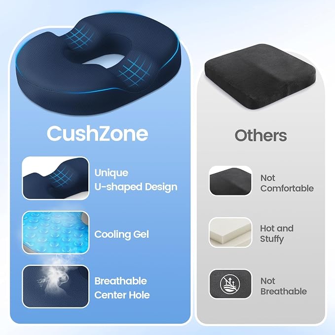 Donut Pillow Seat Cushion, Cooling Gel Memory Foam Chair Cushion, Blue | Office, Home & Car Seat Cushion, Butt Pillow for Tailbone Pain Relief, Hemorrhoids and Everyday Sitting Comfort - Image 5