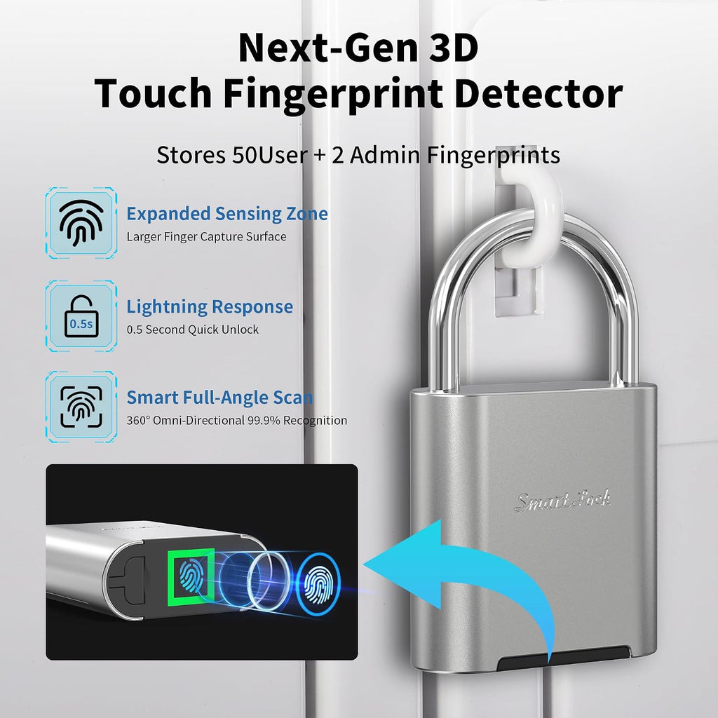 Biometric Fingerprint Padlock with Backup Electronic Key, Heavy Duty Smart Lock for Gym Locker, IP66 Waterproof Outdoor Padlock, Keyless Anti-Theft Lock for School, Gate, Toolbox & Athletes - Image 4