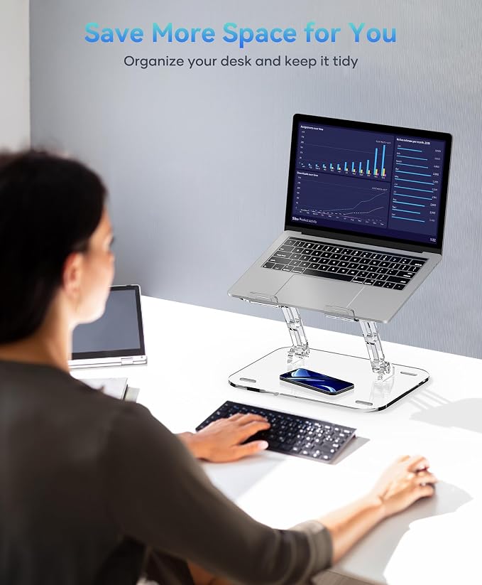 Lpoake Acrylic Laptop Stand for Desk, Adjustable Ergonomic Laptop Riser, Portable Foldable Computer Stand, Compatible with 10 to 15.6 Inches Notebook and MacBook, Clear - Image 8