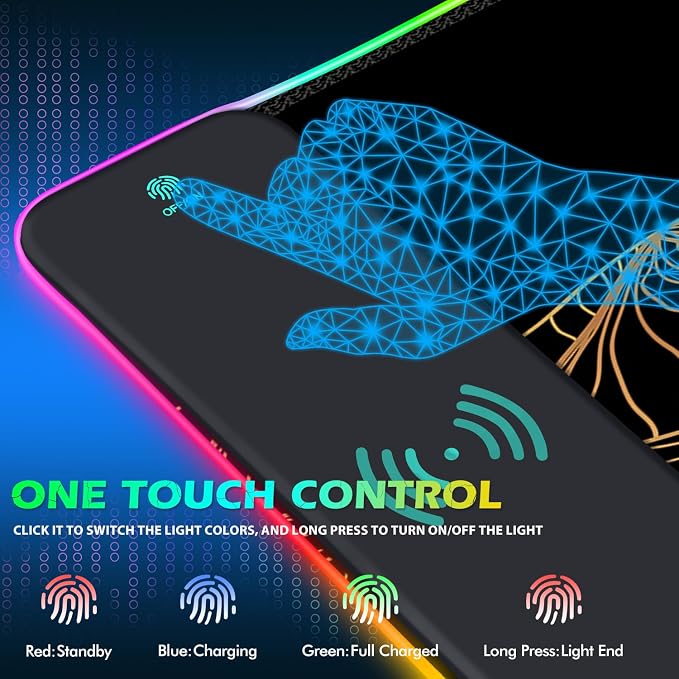 ToLuLu RGB Wireless Charging Gaming Mouse Pad, 7.5/10/15W 10 Light Modes LED Mouse Pad Computer Keyboard Mat Mousepad, 800x300x4MM Extended Large Desk Mat Desk Pad, Sun Shines Over Golden Mountain - Image 4