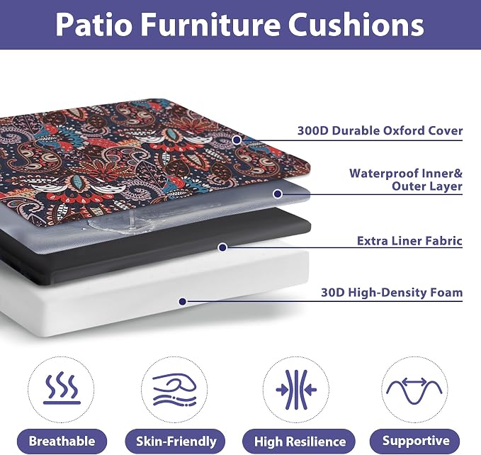 IPYNBAP Outdoor Chair Cushions Set of 4 -Waterproof Outdoor Seat Cushions for Patio Furniture, Patio Chair Cushion with Handle and Ties, Out Door Chair Pads,18.5x16x3-Square, Artistic Floral - Image 2