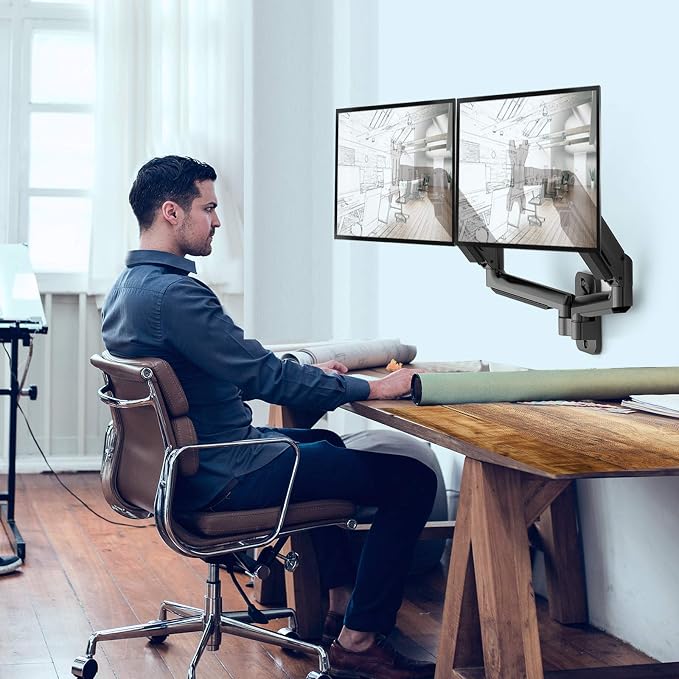 HUANUO Gaming Dual Monitor Wall Mount for 17-32 Inch Computer Screen Mount (4.4-17.6lbs Per Arm) - VESA 75x75/100x100 Height Adjustable Stand for Dual Monitors - Home Office Desk Setup - Image 8