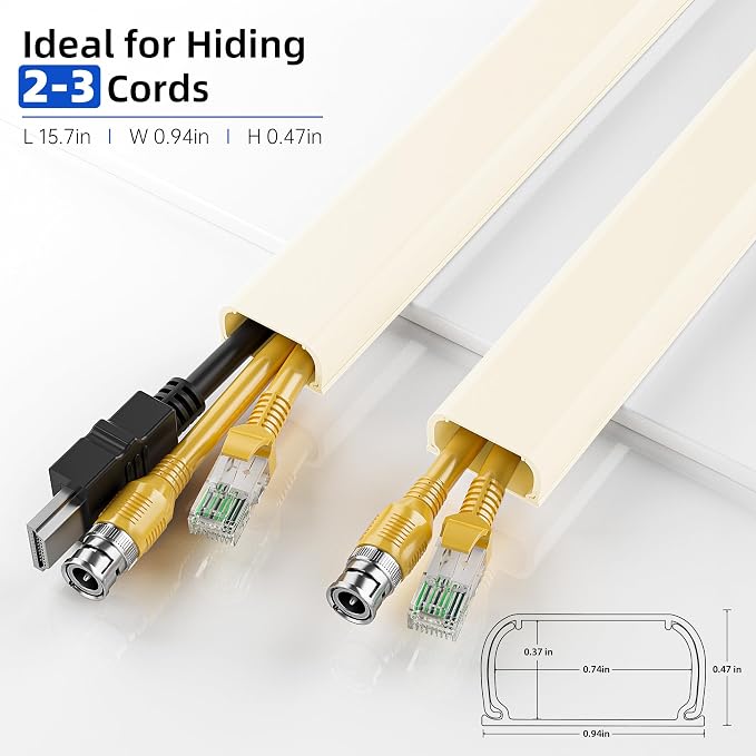 Delamu 142in Cord Hider, Beige Cable Cover for 2-3 Wires on Wall, Premium Wire Hiders Wire Covers for Cords on Wall, Easier Setup TV Cable Management Kit, W0.94 H0.47in, Beige - Image 2