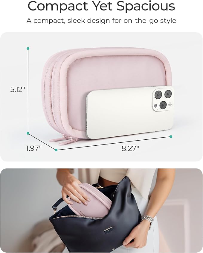 BAGSMART Electronics Organizer Travel Case for Cords Chargers Phones, Pink | Puffy Padded, Travel Essentials, Cord organizer bag for Cables, Compact Tech Accessories Pouch - Image 4