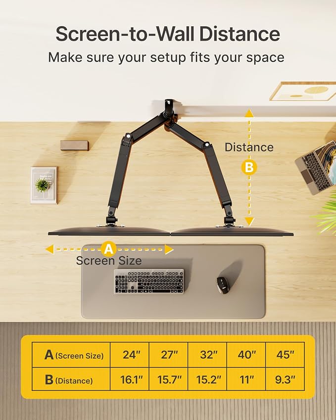 monTEK Vertical Dual Monitor Wall Mount for 17-35" Screens, 35.2 Lbs Each | Heavy Duty Dual Monitor Arm, Full Motion, 75x75/100x100 Compatible, for Flat/Curved Monitors, Home Office & Gaming, Black - Image 7