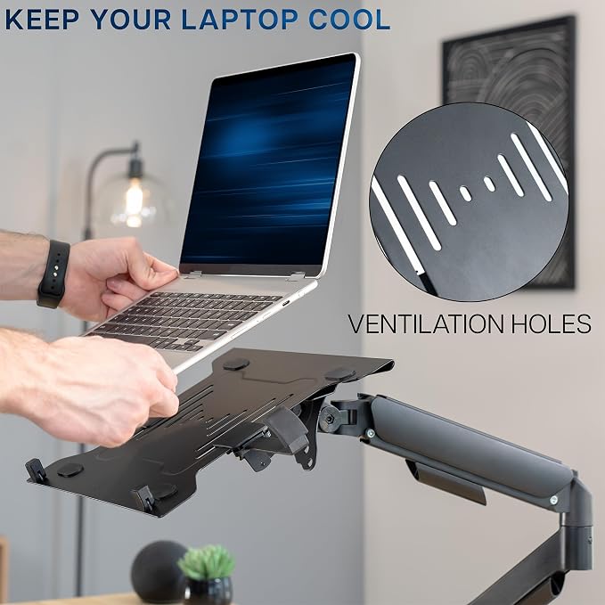 VIVO Universal Adjustable 10 to 15.6 inch Laptop Mount for Desk, Single Mechanical Arm VESA Notebook Stand with C-clamp and Grommet Options, Black, STAND-V001O-L - Image 8