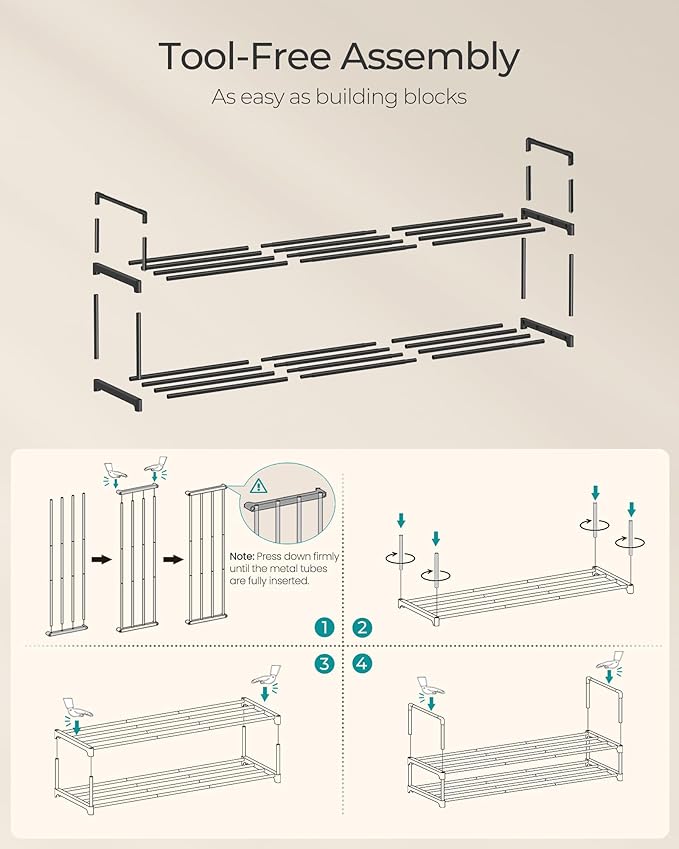SONGMICS Shoe Rack, 2-Tier Shoe Organizer, Metal Storage Shelf | for Entryway, Upright or Upside Down, for 15-18 Pairs, Stackable, 11.8 x 46.1 x 14 Inches, Black ULSA032B01 - Image 5
