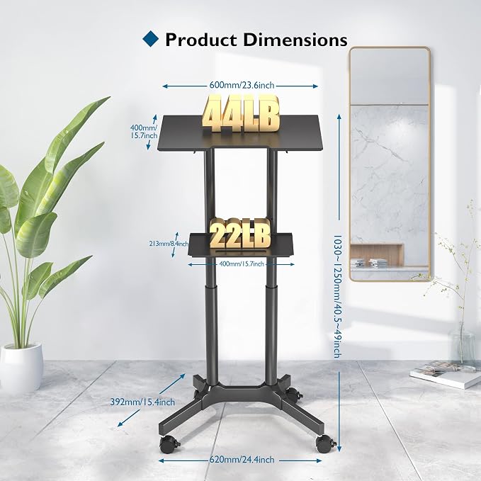 BONTEC Lecterns & Podiums Portable Mobile Standing Laptop Desk, Sit Stand | Height Adjustable, Home Office Classroom Pulpit Stand Up Desk Workstation, Rolling Table Laptop Cart with Storage Tray - Image 5