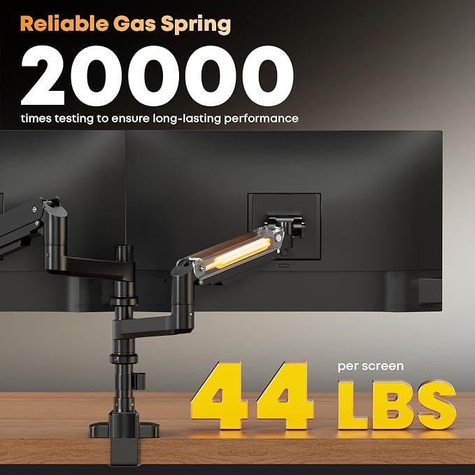 PUTORSEN 17-49 inch Premium Aluminum Heavy Duty Dual Monitor Arm for Ultrawide Screens up to 44lbs, Vertical Stacked Dual Monitor Desk Mount, Full Motion Dual Vertical Monitor Mount, VESA 75/100,Black | Stability, Adjustability, Easy Steup, Vertical, S... - Image 4