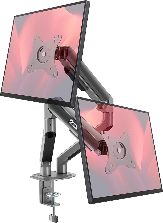 3IDEE FlexiLite Dual Monitor Arm Desk Mount for 17-32" Screens, Holds up to 20 lbs per Monitor, Slim Aluminium Design, Fully Adjustable, Quick Box to Desk Setup, Clamp/Grommet Base, VESA 75/100 by 3IDEE