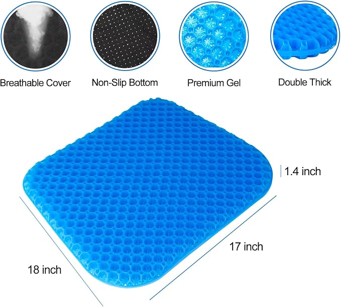 EVEME Large Gel Seat Cushion for Long Sitting with Non-Slip Cover - 18 x 17 Inches, Soft & Breathable, for Chair, Car, Office, Desk Chair, Wheelchair - Image 2