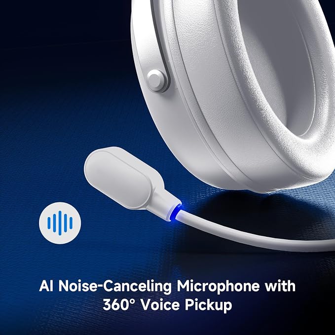 V9 PRO Wireless Gaming Headset 7.1 Surround Sound for PS5 PS4 PC SWITCH TOPSPEED Gaming Headphones, Noise Canceling Mic, 250Hr Battery, Low 15ms Latency, Lightweight, BT 5.3 FPS Games Icy&White - Image 8