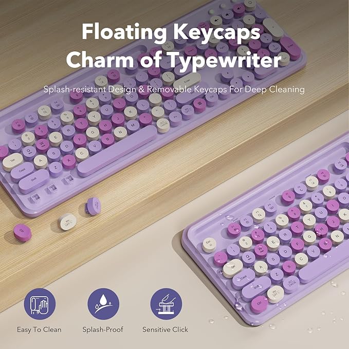 Wireless Keyboard and Mouse Combo, Purple, Round Keycaps, Tablet Holder | Full-size keyboard, typewriter-style design, 3-level DPI mouse, auto sleep, 2.4GHz for Mac Windows PC laptop, Trueque CK13 - Image 3