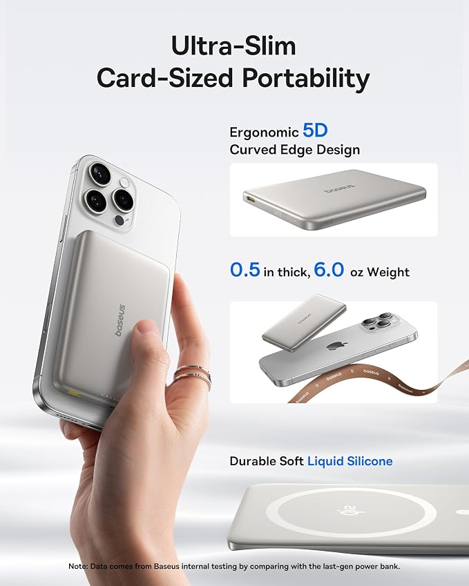 Baseus Picogo Magsafe Portable Charger, Qi2 15W 0.5" Ultra Slim 10000mAh Wireless Power Bank, 27W Fast Charging Magnetic Battery Pack with USB-C for iPhone 17 Pro Max/17 Pro/Air/16/15/14/13/12 | 10000mAh Wireless Power Bank, 27W Fast Charging Magnetic ... - Image 4