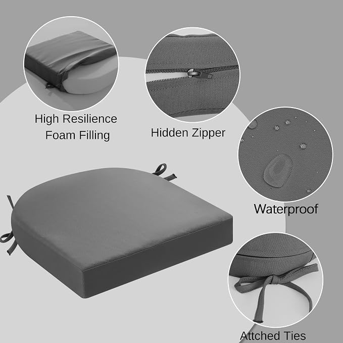 idee-home Outdoor Chair Cushions Set of 4, 19 x 19 Outdoor Seat Cushions | Patio Chair Cushions for Outdoor Furniture Waterproof with Ties, Outdoor Seat Cushion, Patio Chair Pads Dining Chair - Image 2