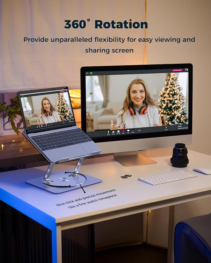 Aoviho 360° Rotating Laptop Stand for Desk | Adjustable, Foldable, Portable Aluminum Ergonomic Riser | Compatible with MacBook, Dell, HP & All Laptops 10-16 inch | Silver - Image 3