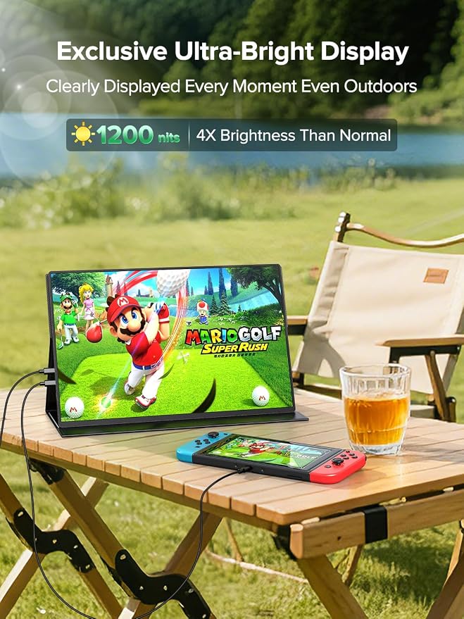 Newsoul 4K Portable Monitor 1200Nits Ultra Bright 16'' Laptop Monitor 145% sRGB 2000:1 Contrast Matte Screen with USB-C HDMI VESA, Slim External Screen with Protective Case for PC/Phone/Game Console - Image 4