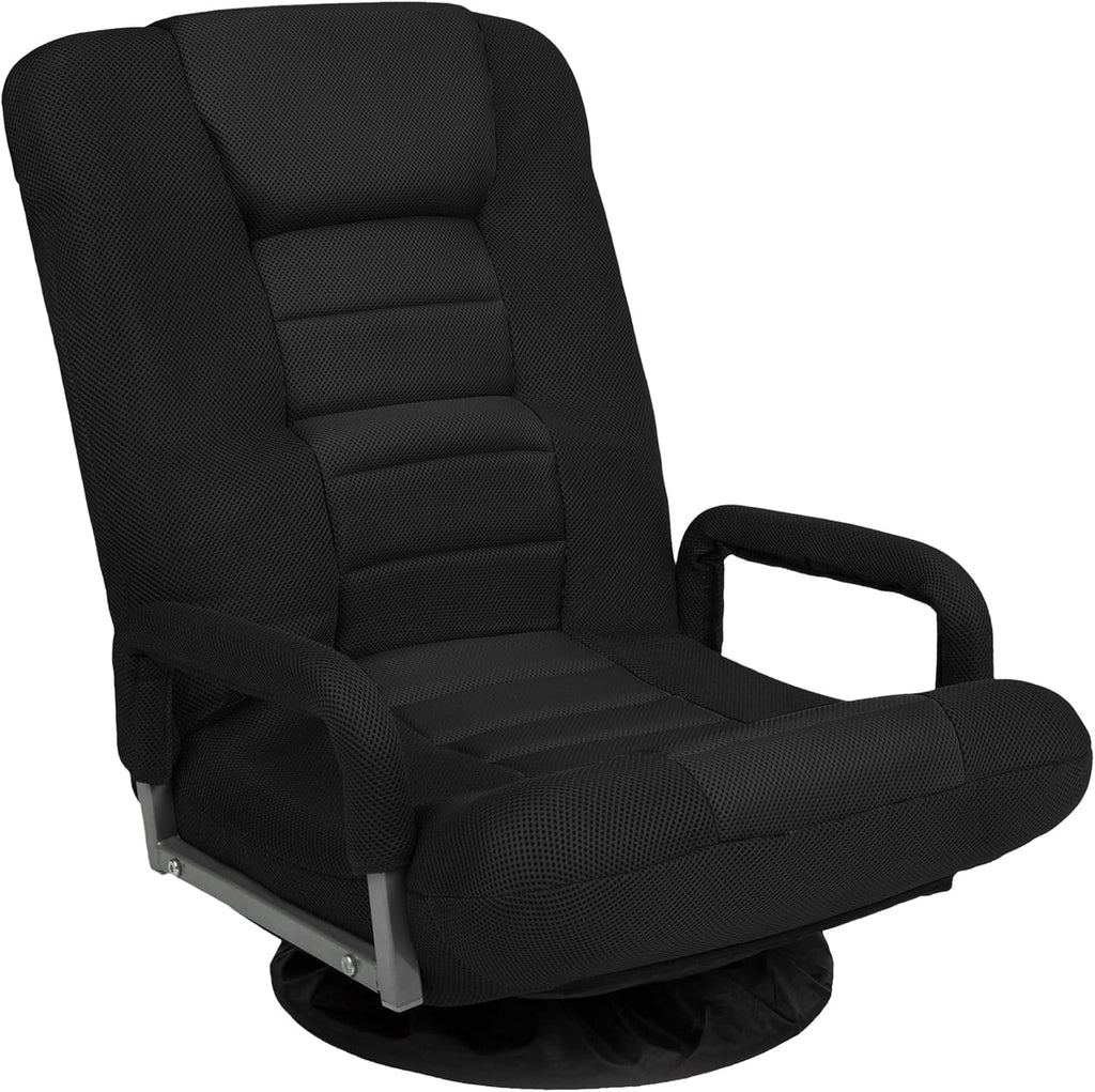Best Choice Products Swivel Gaming Chair 360 Degree Multipurpose Floor Chair Rocker for TV, Reading, Playing Video Games w/Lumbar Support, Armrest Handles, Adjustable Foldable Backrest - Black/Black by Best Choice Products