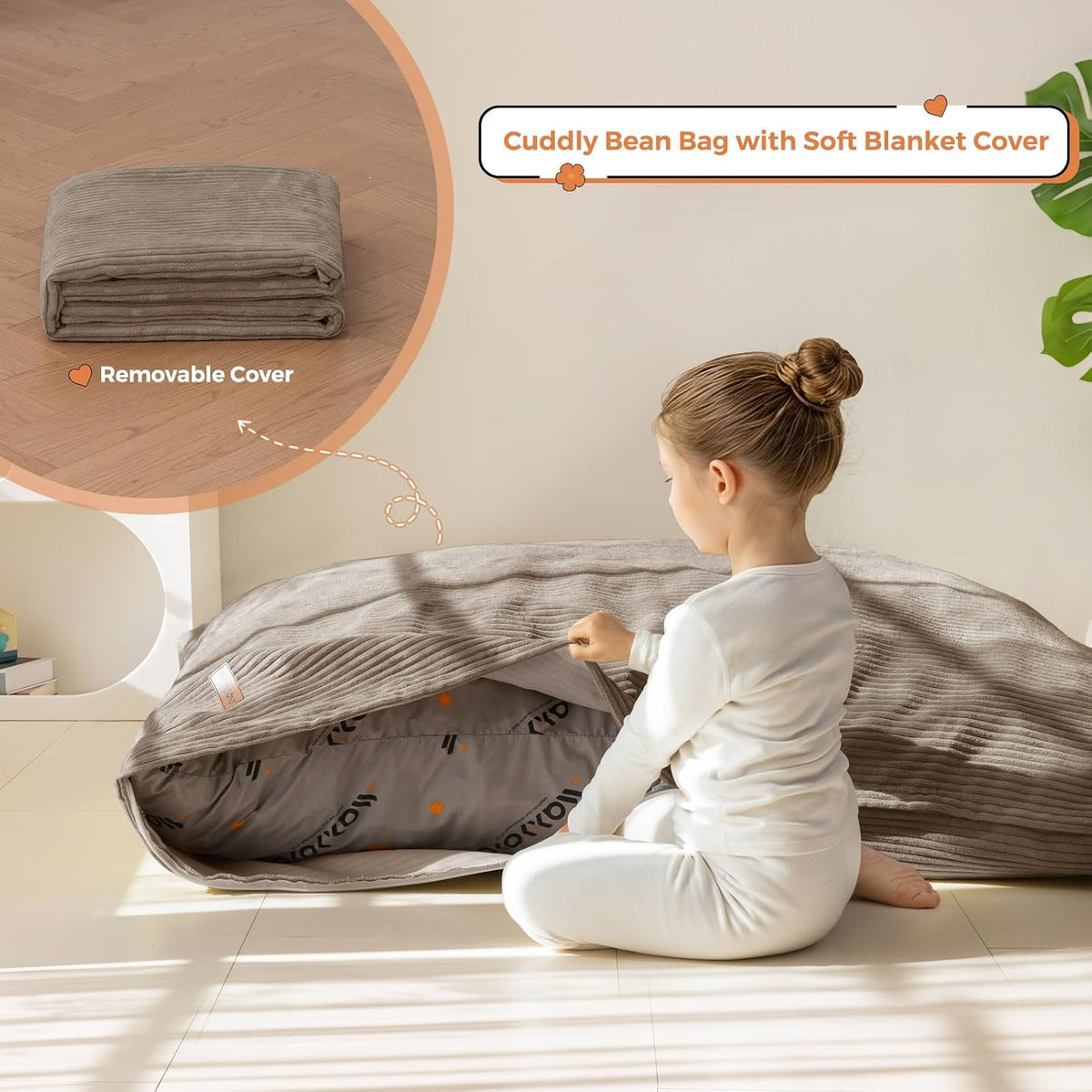 MAXYOYO 3 in 1 Kids Bean Bag Chair, Comfy Floor Sofa with Removed Cover - Image 5