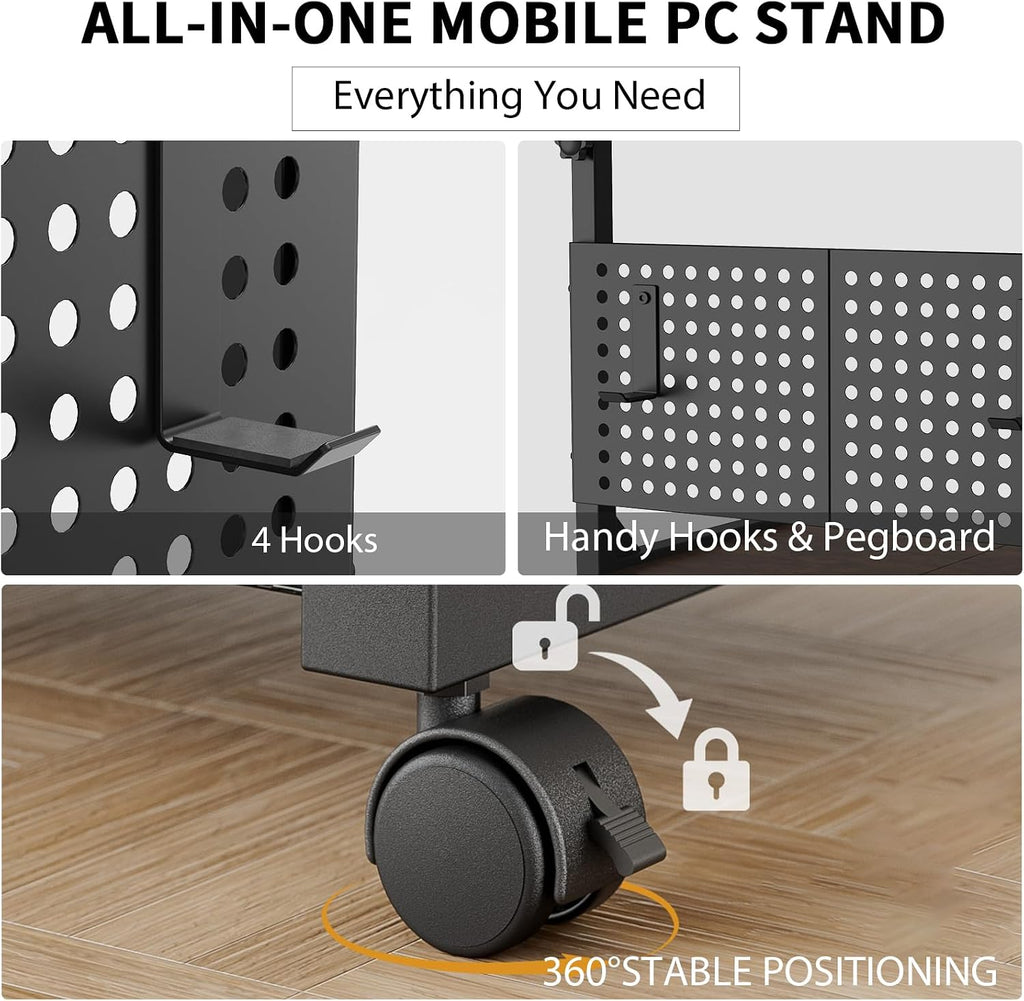 Adjustable Computer Tower Stand with Charging Station & Pegboard,Brown - Image 7